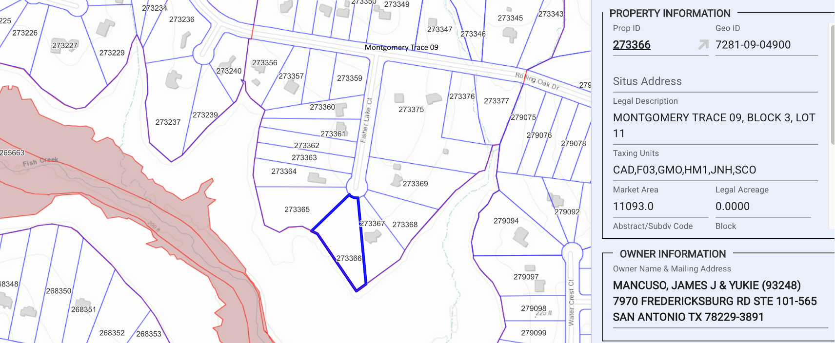 County parcel map with property information for Lot 273366